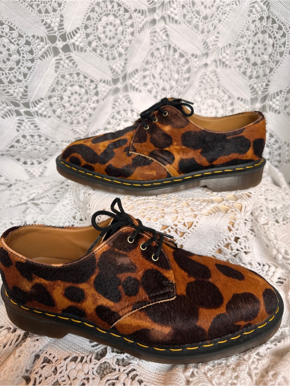 Dr. Martens 1461 Made In England Ocelot Leopard Hair On Shoes Size US10 UK 9 MIE